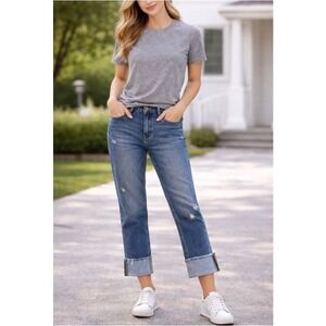 Dailylook Women's Blue Cropped Distressed Cuffed Denim Jeans Size 30